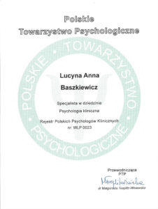 Zespół 37 PTP specjalista w dziedzinie Psychologia kliniczna